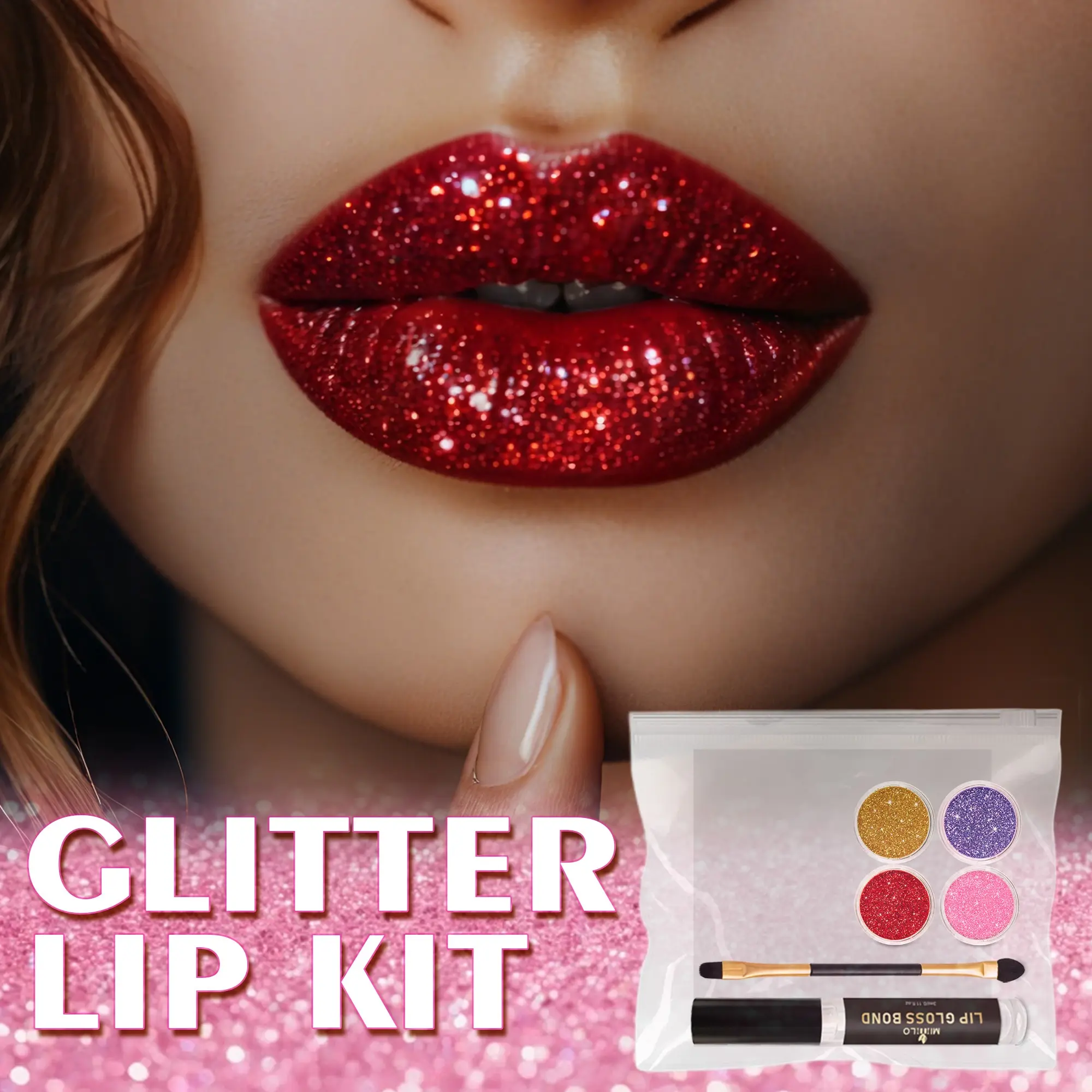 4 Glitter Shades Lip Kit: Shiny Glossy Long-Lasting Party Lips, Perfect for Music Festivals & Night Outs, Includes Brush, Shimmer Lipgloss