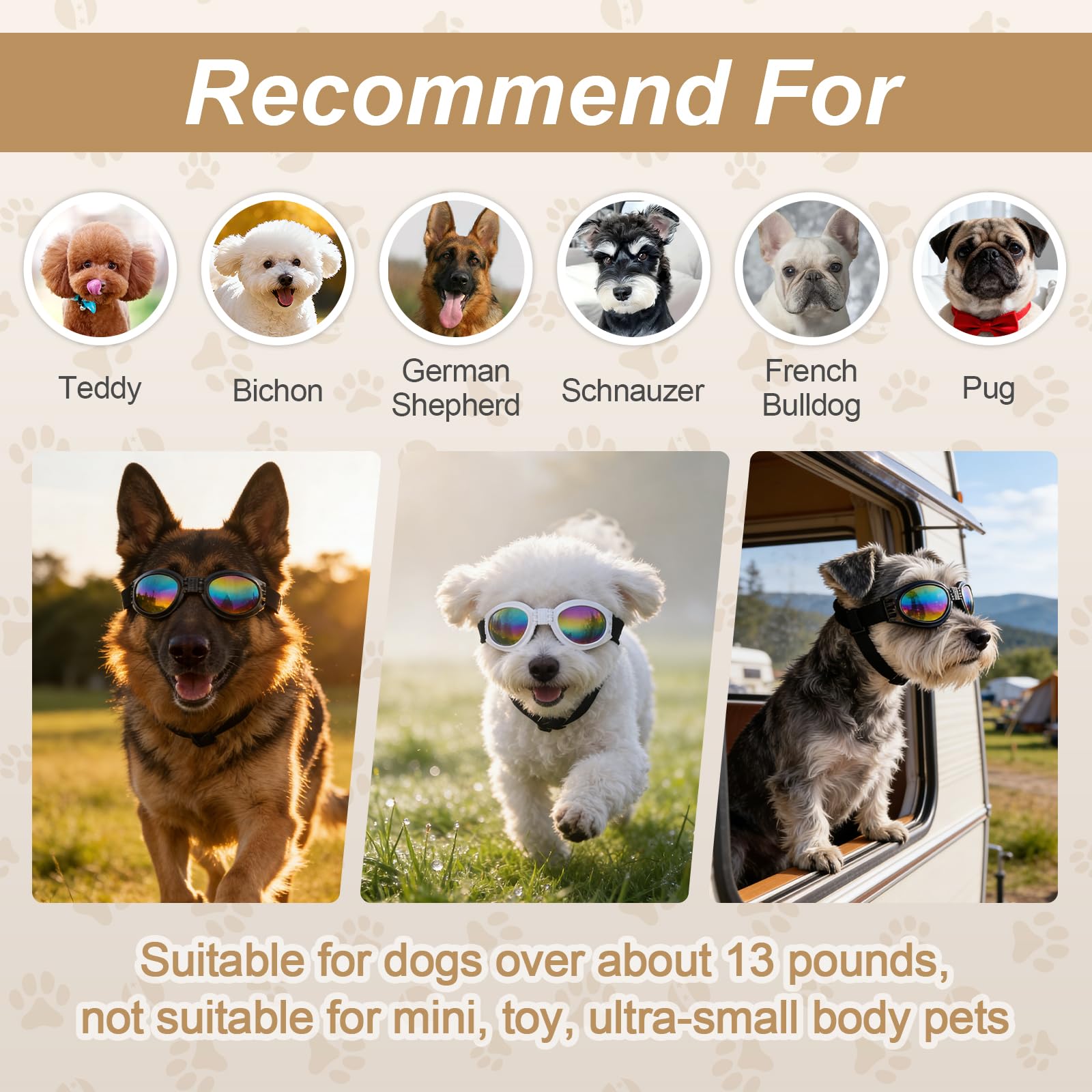 3PCS Dog Goggles Dog Sunglasses Adjustable Strap for Waterproof Windproof UV Protection Sunglasses for Pet, for Go Out Travel Skiing Swim 3PCS Dog Goggles Dog Sunglasses Adjustable Strap for Waterproof Windproof UV Protection Sunglasses for Pet, for Go Out Travel Skiing Swim