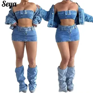 Seya Women's High-Waisted Denim Skirt Womenswear Mini Denim Bodycon Mini Jean Skirt Vintage Y2K Skirt for Women - Casual Style Regular Fit Above Knee Belt Loops Chic Womenswear Summer vibes