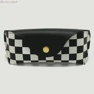 U-Shaped Checkered Glasses Case, Unisex Premium PU Leather Storage Pouch, Anti-pressure soft lining, portable shockproof sunglasses organizer, durable protective eyewear bag for daily use, travel and outdoor for men and women