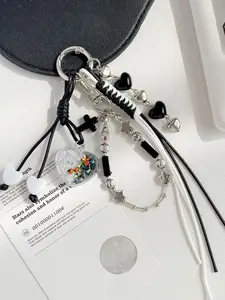 Creative Sparkle Heart Bag Charm Y2K Punk Style Star Beaded Unique Knitted Backpack Decoration Cross Chain Phone Strap Keychain Accessory