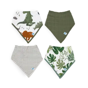 Cotton Muslin + Fleece Bandana Bib 4 Pack - Dino Friends
