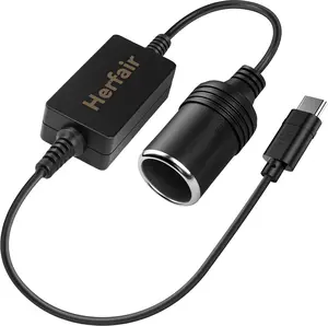 USB C Male to 12V Car Cigarette Lighter Socket Female Converter Adapter Power Cable for Under 8W Radar Detector,Dash Cam,GPS,Car Led Light Strips(USB C port only Worked with PD functional chargers )