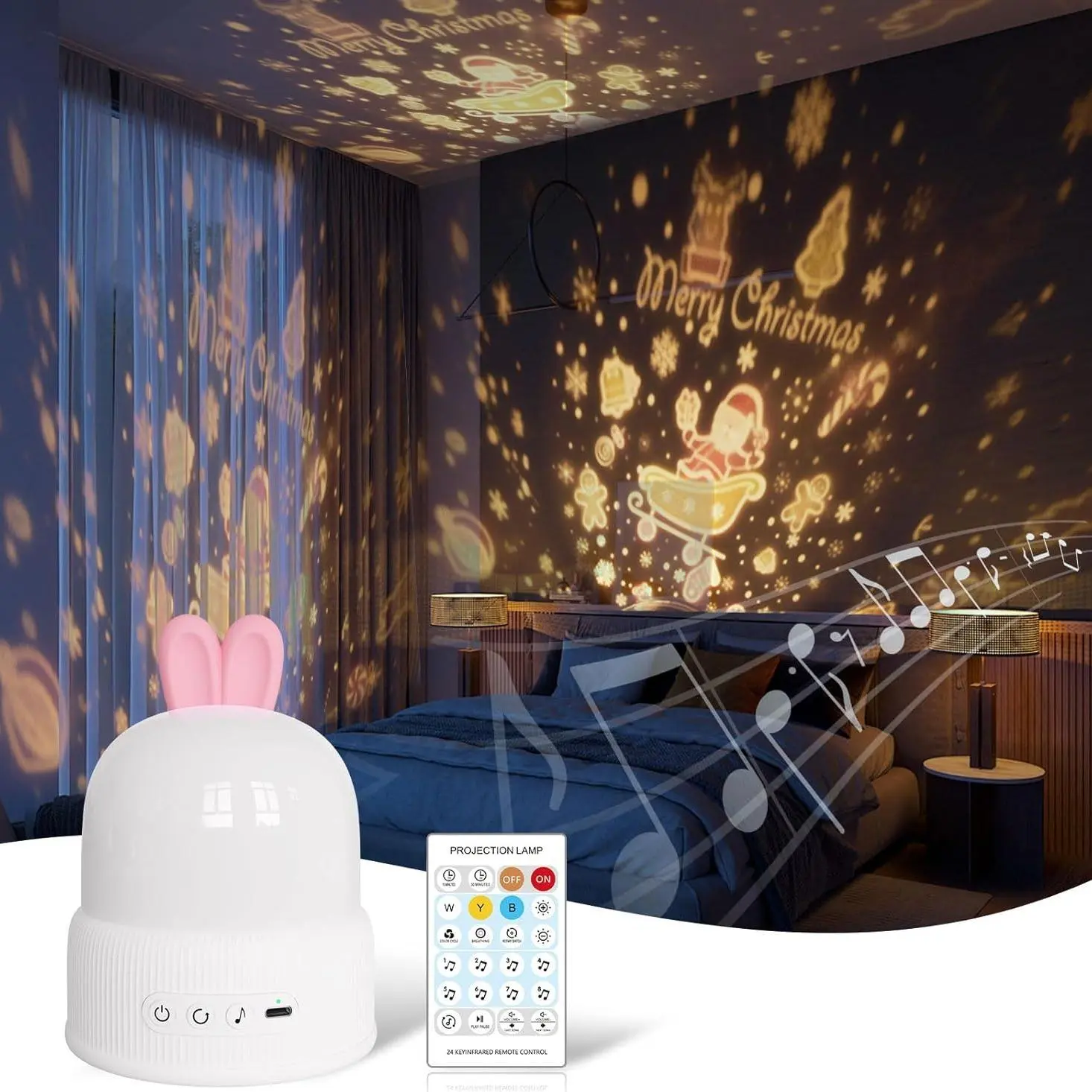 Cute Rabbit Design Night Light, USB Rechargeable LED Lights with Remote Control, Rotatable Decorative Light for Bedroom, Living Room, Home Decor