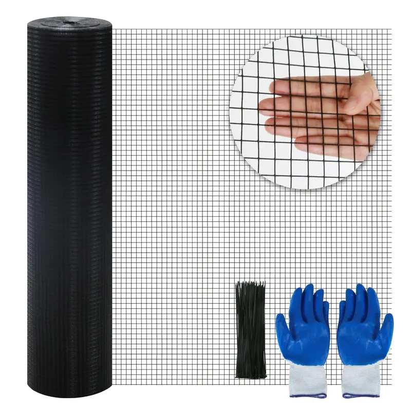 Hardware Cloth, 1/2 Inch 48" x 100 ft Black Vinyl Metal Mesh Roll, 19 Gauges Chicken Wire Fence Roll, Welded Wire Fencing PVC Coated Wire Fence Rolls for Chicken Coop, Poultry