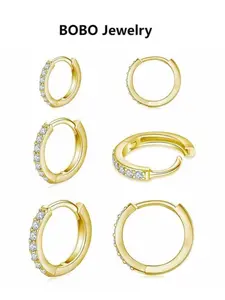 Golden Hypoallergenic Hoop Earrings Set - 3 Pairs Cubic Zirconia Huggies for Cartilage & Snug Pierced Ears EarringsLovers Hoop Jewelry