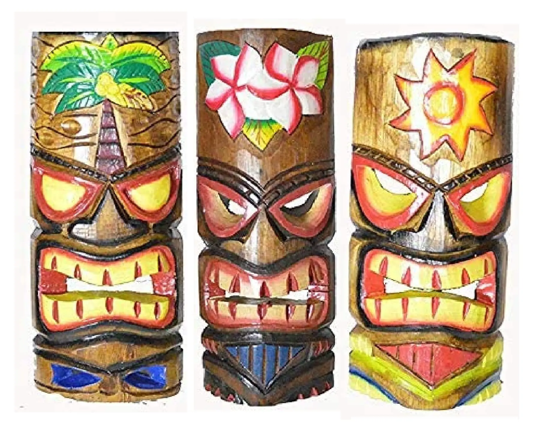 Set of 3 Polynesian Hawaiian Tiki Bar Style Wall Masks 12 inches Island Art