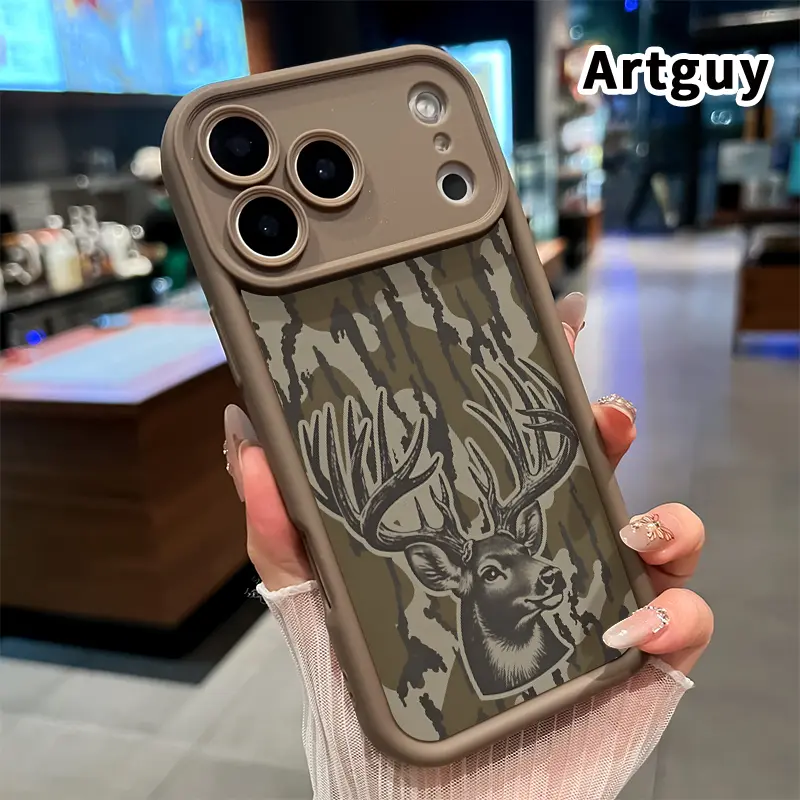 Phone Case for iPhone 17 Pro Max 16 Plus 15 14 13 12 11 Air E Camouflage Deer Antler Anti-Scratch Shockproof Soft Silicone Protective Cover Cellphone Durable Casing