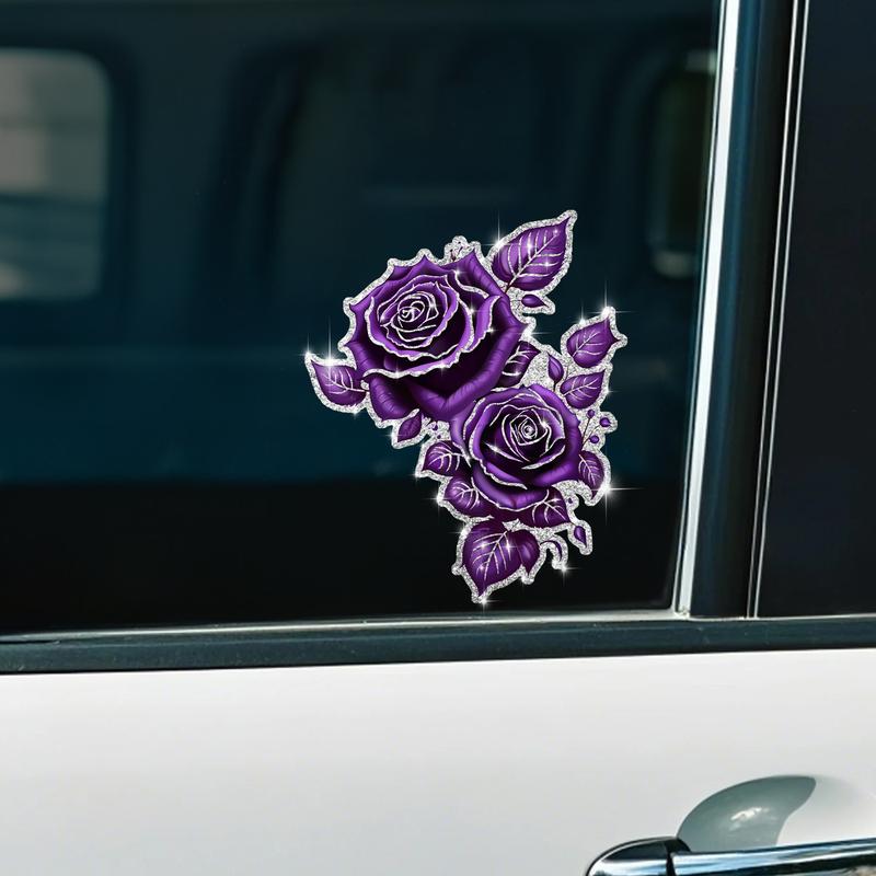 Shimmering Rose Car Sticker, Car Decorative Sticker, Plant Floral Pattern, Diamond Material, Self-Adhesive No Residue, Easy Installation, Best Gift