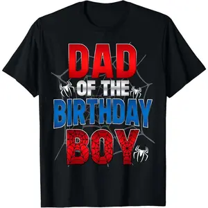 100% Cotton Dad Of The Birthday Boy Shirt Matching Family Spider Web T-Shirt, Streetwear, Top