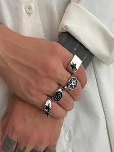 Men's Pentagram Ring Set, High-End Hip-Hop Style, Unique Personality Jewelry, Trendy Cross-Border Men's Accessories