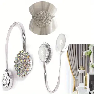 2 Pieces Magnetic Curtain Tiebacks, Window Curtain Clips for Home Office, Outdoor Decor Curtain Holder Holdbacks, Window Drape Holdbacks, Diamond Flower