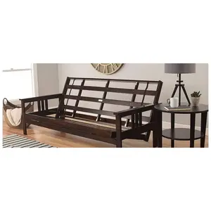 Homestock Futon Frame, Antique Wood Futon Frame Set Classic Style Queen Frame with Mission Style Arms with Solid Pattern with Foldable Feature for Lounge Room with Tight Back