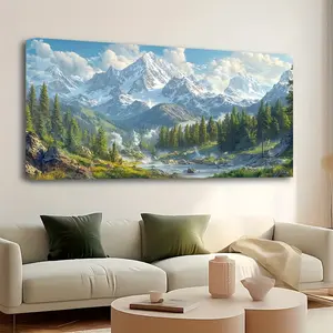 Solid wood frame, vintage mountain landscape painting, antique landscape painting, country decor, rustic rocky mountains, living room and bedroom wall decor, canvas mural wall decor. Poster Ornaments