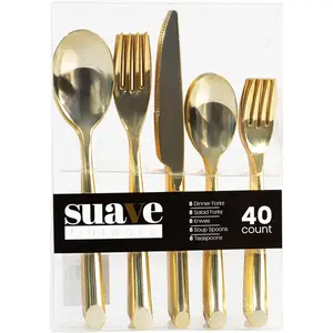 40 count Plastic Silverware  Elegant  Heavy Duty  Plastic Cutlery Set, Fancy Disposable Flatware