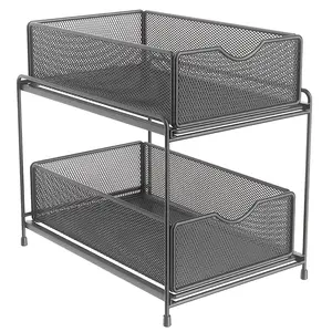 1PC Kitchen Drawer Storage Rack 2 Layer Grid Design Drawer Organizer for Sink Living Room Study Black White