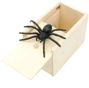 Cajas de broma de goma con forma de araña, caja de madera hecha a mano, divertida caja de juguete sorpresa,