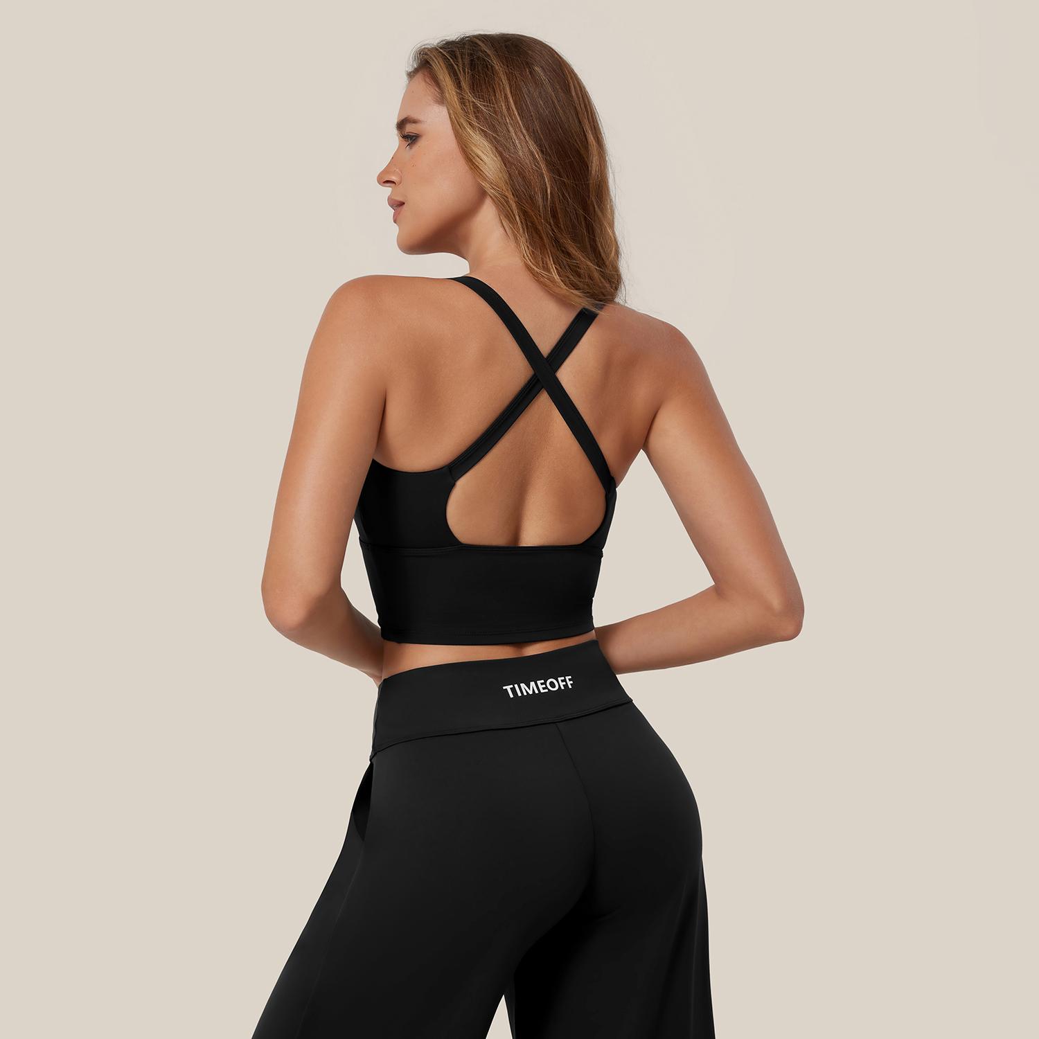 TIMEOFF Women's 2 Piece Active Outfit, Crisscross Back V-Neck Crop Sports Bra & High Waist Pocket Culottes, Soft Stretchy Fabric, Convenient Storage for Yoga, Workout & Daily Casual Streetwear summerwins