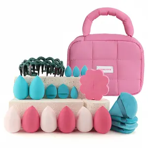 19-Piece Complete Series Makeup Puff & Headband Beauty Set - Includes Finger Cushion Puffs and Beauty Blenders