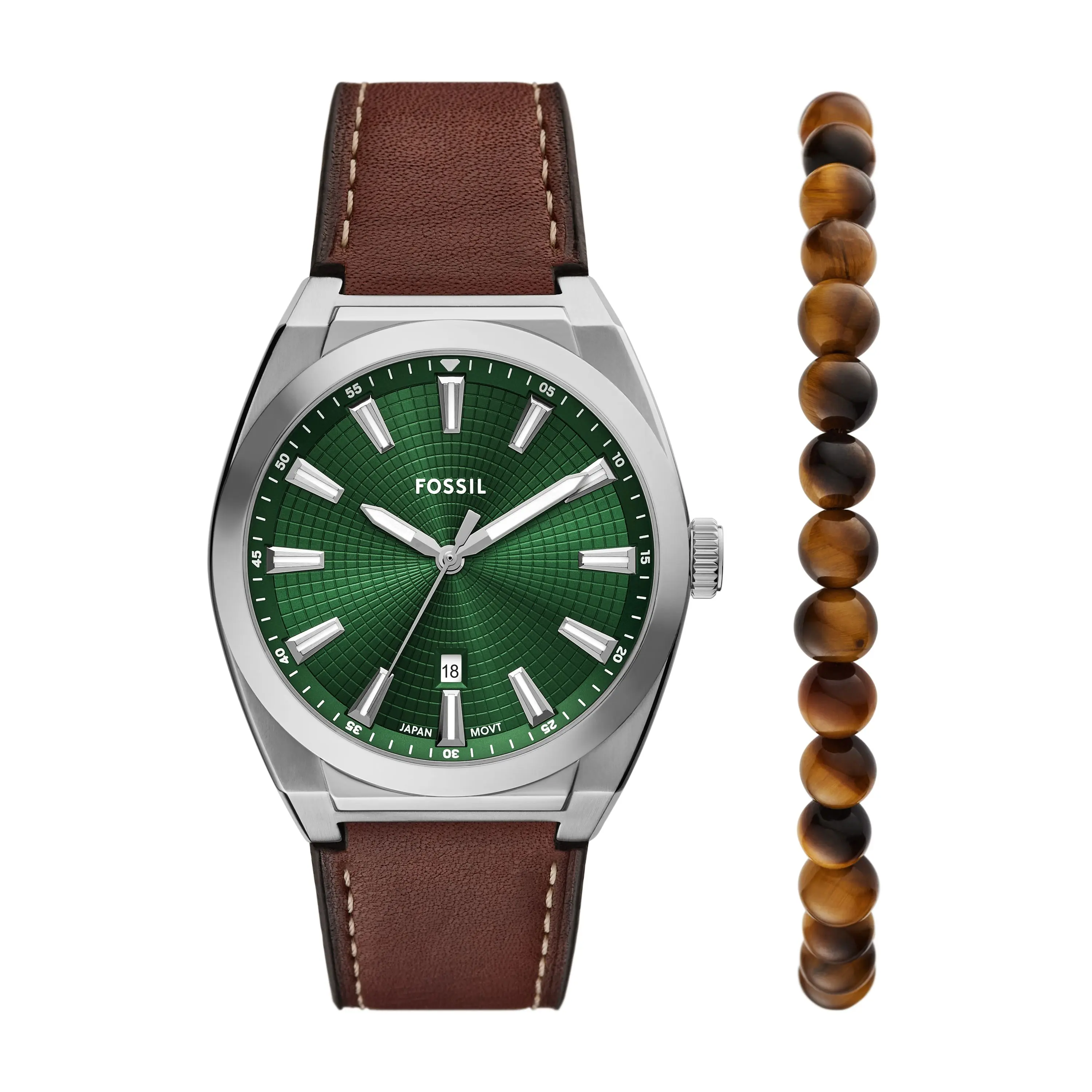 Fossil Men's Everett 42mm Three-Hand Date, Stainless Steel Watch and Bracelet Set