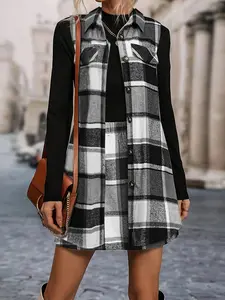 Elegant Women's Plaid Print Woven Vest Dress Set, Street Style Short Skirt Suit, Perfect for Casual, Stylish Ladies' Clothing Collection