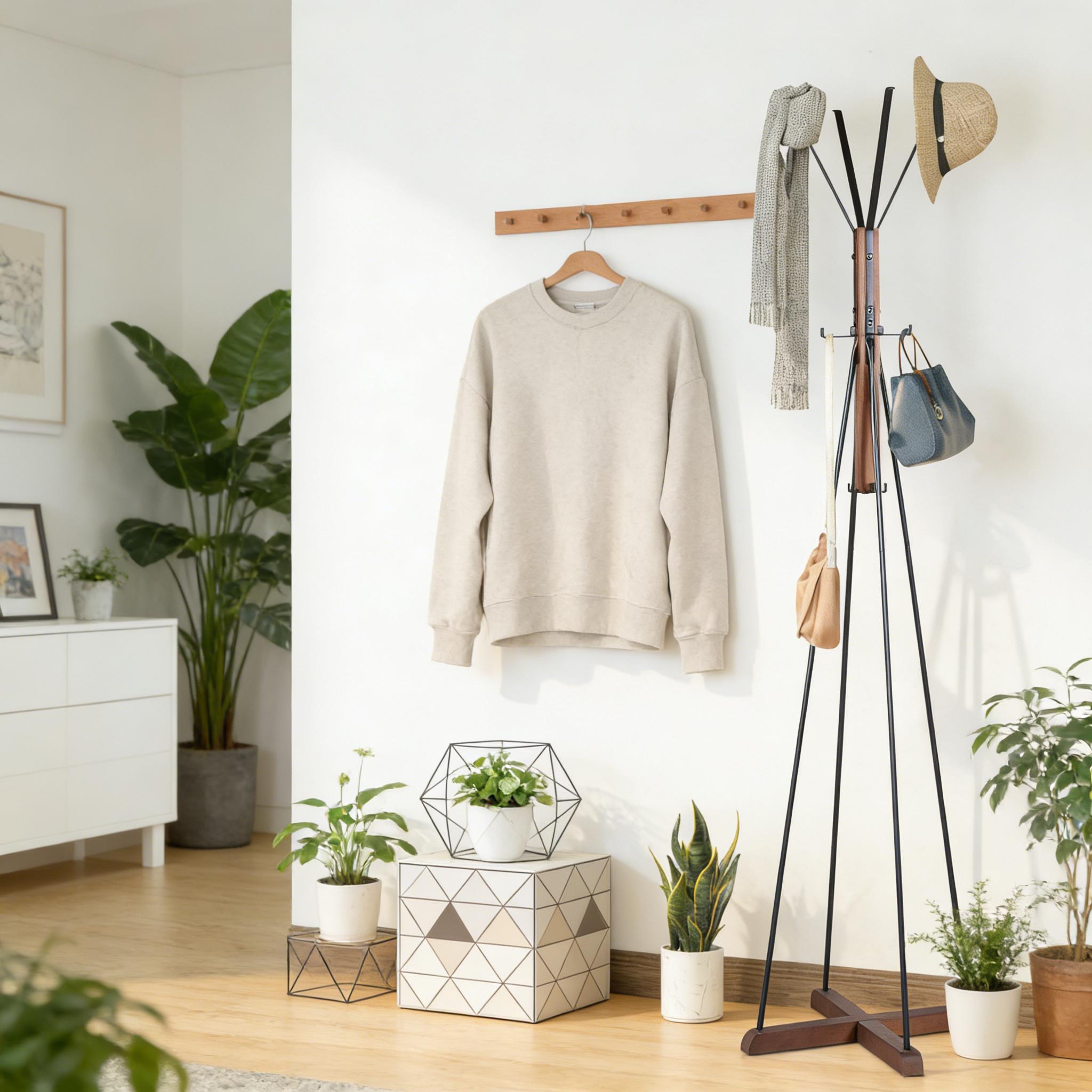 ReclaimedWood&MetalFreestandingCoatRackwith8Hooks,71"TallEntrywayOrganizerforBedroomLivingRoomHallway,NaturalWoodGrain,SpaceSavingApartmentDormEssentials,SturdyCrossBase