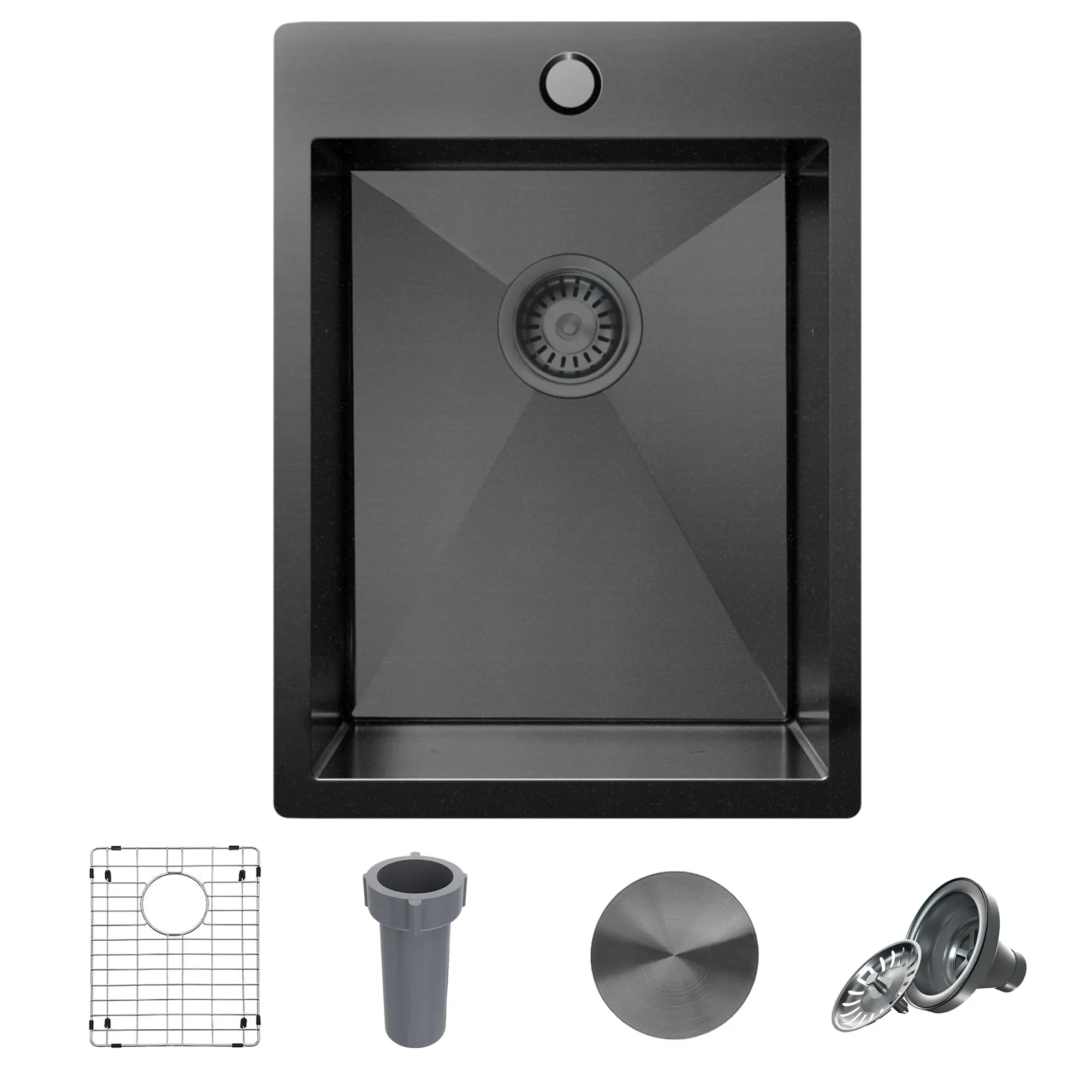 15 x 20 Inch Drop In Kitchen Sink, Single Bowl 18 Gauge T-304 Black Stainless Steel Topmount Black Bar Sink with Sink Grid & Drain