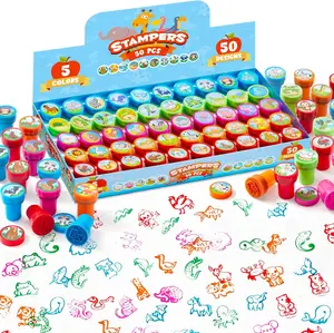 50 Pcs Animal Stamps for Kids, with 50 Different Designs, Farm,Sea Animals,Stamps for Crafting, Prize Box Toys for Classroom, Kids Party Favor, Birthday Party Favor Goodie Bag
