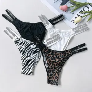 4 Pack Women Sexy High Waist Thongs, Double Strap Sparkling Rhinestone Thongs, Adult Underwear, Soft Comfortable Breathable Panties for All Seasons Daily Wear, Women's Underwear, All Seasons Women's Underwear
