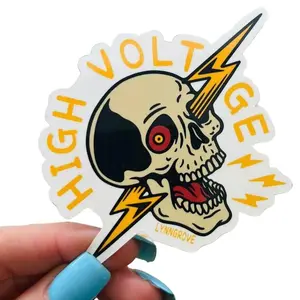 High Voltage Skull Sticker, Laptop deco Water Bottle decor | Lineman Hardhat Stickers | Blue Collar