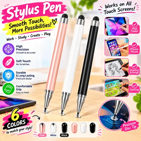 3-Pack Tablets Stylus Pen for All Touchscreen with Precision Disc Tip, 2-in-1 Universal Stylus Compatible with Android, iOS, and Phone– Perfect for Writing, Drawing, and Note-Taking