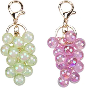 2Pcs Acrylic Grape Bag Charm Keychains, Fashion Costume Jewelry Accessory for Handbags, Car Decor