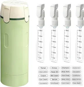 TSA Approved 4-in-1 Travel Bottles - Leak-Proof Refillable Dispenser for Toiletries, Shampoo, Lotion, Conditioner & More, Compact Space-Saving Travel Containers with Label Stickers