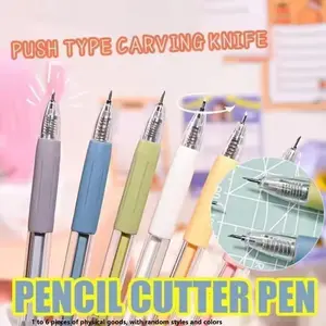 Creative Simple Morandi Push-Button Craft Knife, High-Aesthetic Student Hand Account Paper Cutter, Cartoon Engraving Pen, Writing Tool, Portable Paper Trimmer
