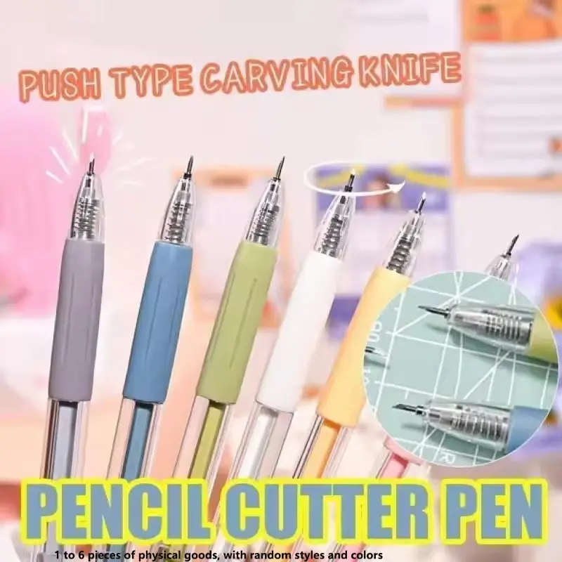 Creative Simple Morandi Push-Button Craft Knife, High-Aesthetic Student Hand Account Paper Cutter, Cartoon Engraving Pen, Writing Tool, Portable Paper Trimmer