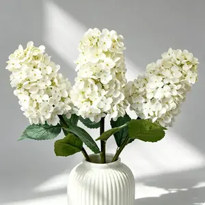 Realistic Hydrangea Artificial Flowers 24", 3 PCS White Large Faux Silk Hydrangea Flowers Fake Hydrangeas with Long Stems for Vase Family Table Wedding Party Home Decor(3, White-Green, 24'')