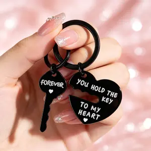 Creative Couple Keychain Set – Engraved Stainless Steel Heart & Key Puzzle Keyring, Cute Matching I Love You Keychains for Him & Her, Valentines Day, Anniversary, Romantic Key Chain Gift