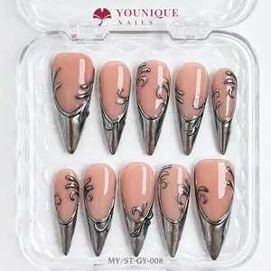 Younique Nails 2025 | MY Studio | Frost Alloy | 10PCS 100% Handmade Press-On Nails | Reusable Colorful Art Glossy Design Acrylic Luxury Long Lasting 3D Stylish Office Wear Floral Embellished Rhinestone salon-quality