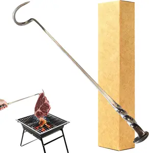 Heavy Duty Stainless Steel BBQ Meat Flipper Grill Hooks with Long Handle for Flipping Ribs, Pork Shoulder, Roast on Smoker Grilling (Right Hand - A)