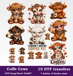 Coffee Cows DTF Gang Sheet, 23x50 in. Heat transfers