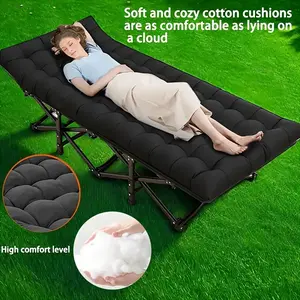 75inch Extra Wide Folding Camping Bed 500 lbs Load Capacity Folding Camping Bed Oxford Portable with Thickened Two-tone Pearl Mattress Side Pocket Heavy-duty Outdoor Bed Folding Nap Bed - Perfect for Travel Beach Camping Adventure (Outdoor Use Only