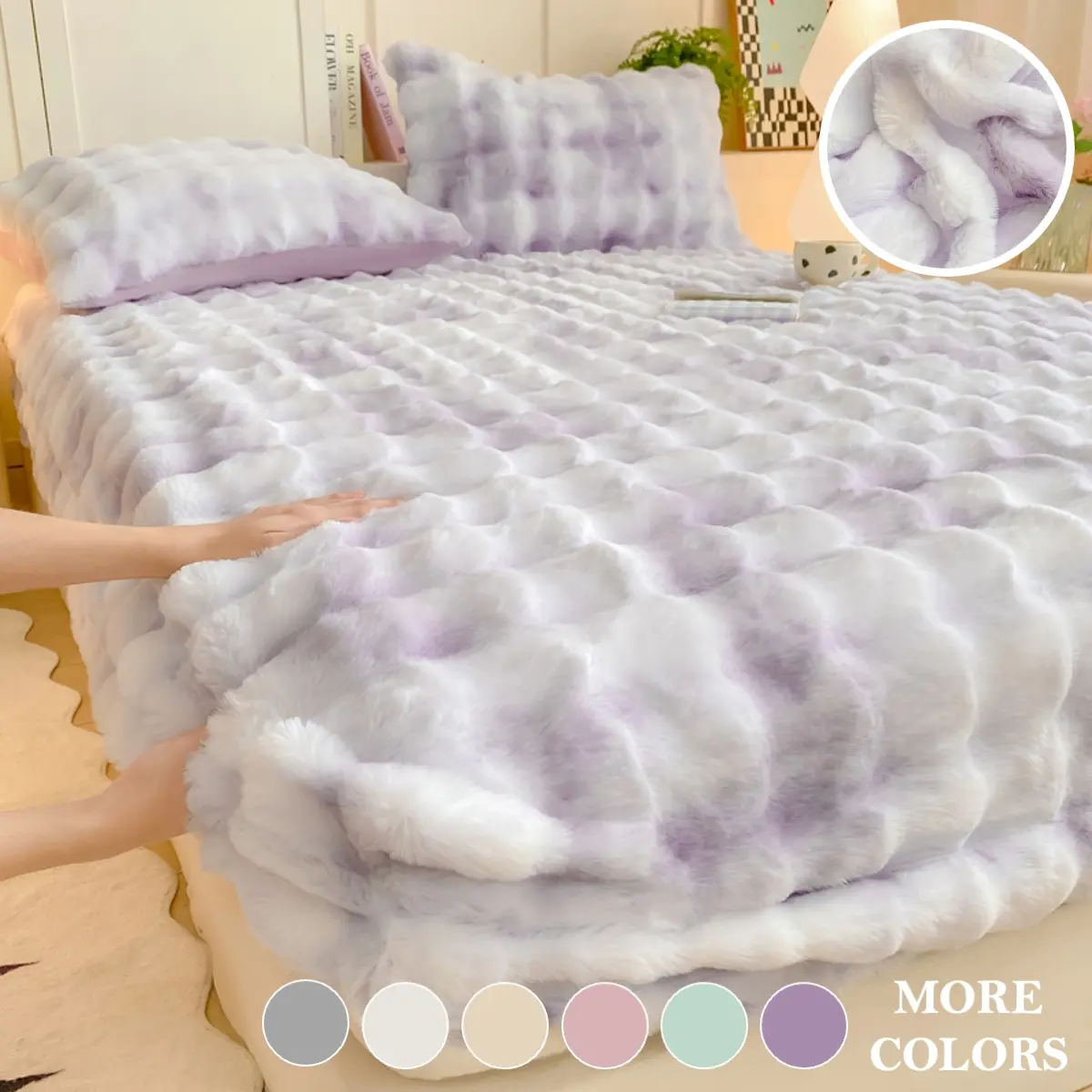 1pc Luxury Faux Rabbit Fur Plush Bed Cover & Mattress Protector – Ultra Soft, Warm, Skin-Friendly, Machine Washable with Elastic Strap, Non-Shedding & No Fading, Perfect for Bedroom & Guest Room Comfort, Cozy Bedding, Polyester Bedding