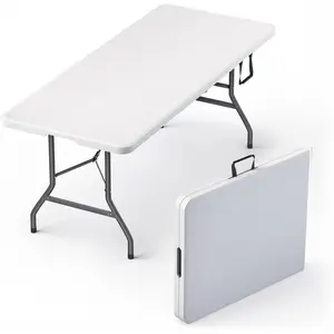 6 Feet Foldable Table with Built in Handle & Steel Legs| 6FT Heavy Duty Folding Portable| for Party, Dining, Wedding, Events, Picnic Indoor, Outdoor, Camping, Utility, Folding - 6 Foot