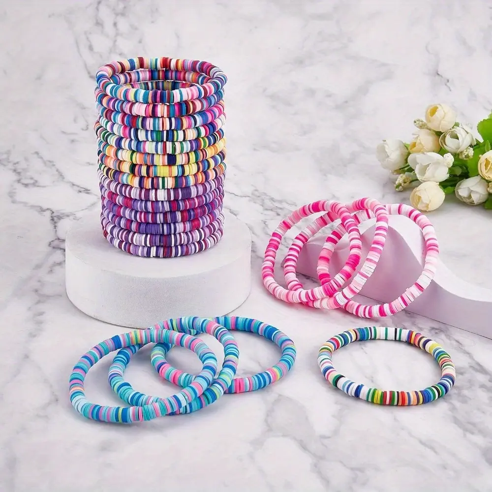 21PCS Boho Chic Polymer Clay Bead Stretch Bracelets,Multi-Layer Stackable Friendship Bracelet Set,Perfect for Birthday,Party, Christmas,Thanksgiving, Wedding Gifts