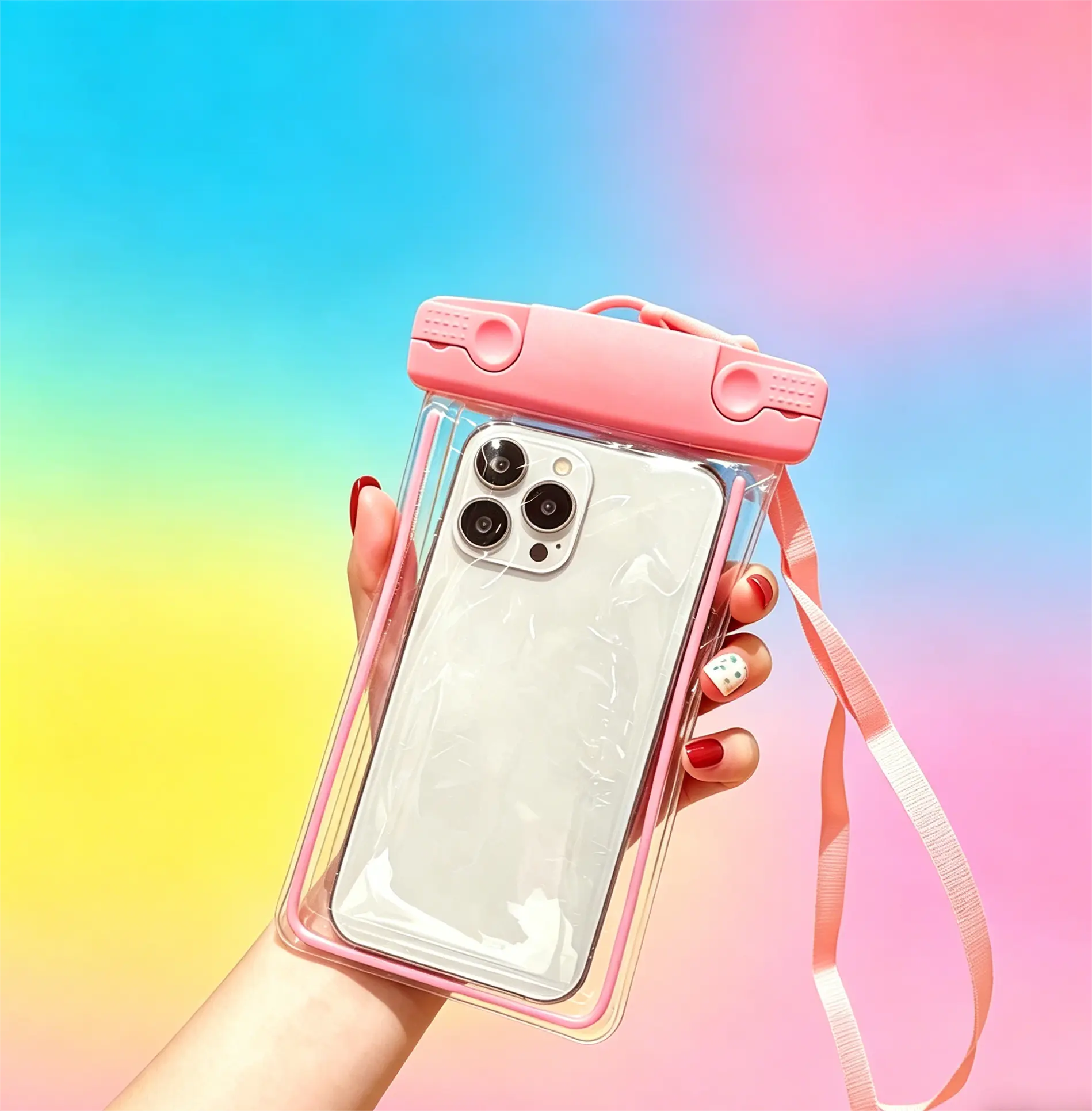 Pink Large Floating Waterproof Phone Bag,  Transparent Touch Screen Waterproof Phone Case: Swimming And Diving Sealed Bag All Phones, Suitable Fo Travel, Swimming, Snorkeling, Cruise, Water Park And Other Essential Accessories For Vacation Travel