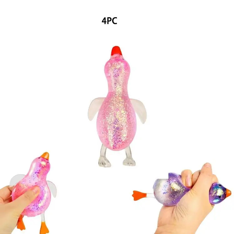 4Pcs Cute Duck Squishy Sugar Stress Ball, Glitter Squishy Stress Relief Fidget Toy, Fun Gift for Office, Desk, Parties and Easter Baskets, Ages 3+