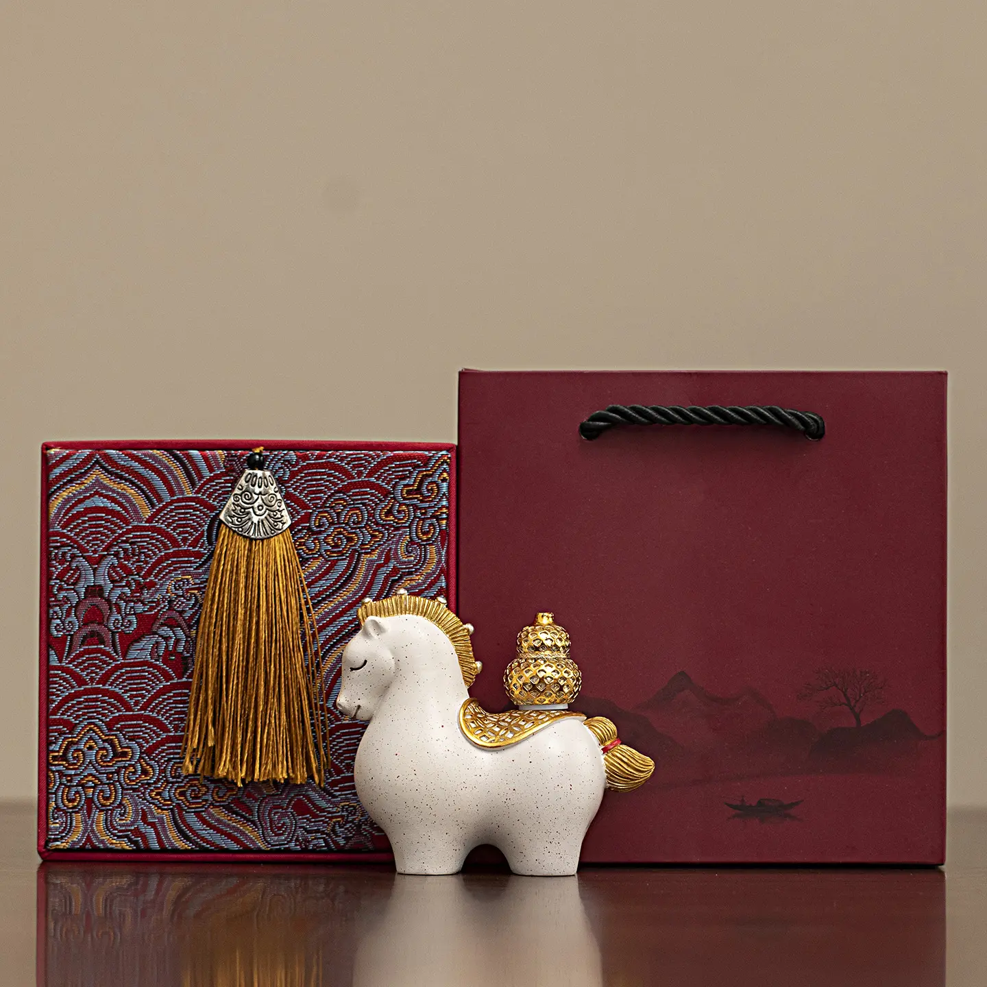 Simple white with [fortune and prosperity] + red p