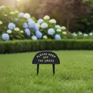 "Please Keep Off the Grass" Cast Iron Garden Stake Sign, 10.3"