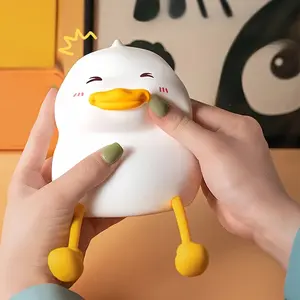 Cute Duck Silicone Night Light Squishy Tap Control Bedside Lamp Dimmable Warm Sleep Light Nursery Nightlight Aesthetic Room Decor Birthday Gifts for Kids Girls Boys Toddlers Phone Holder Lamp