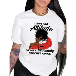 Women's Graphic Print T-Shirt - Bold "I Don't Have Attitude..." Slogan & Red Fashion Glasses Design, Soft Breathable Fabric, Short Sleeve Round Neck Casual Top for Summer & Spring, Machine Washable